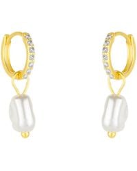 Spero London - Sterling Huggie Pearl Drop Earrings - Lyst