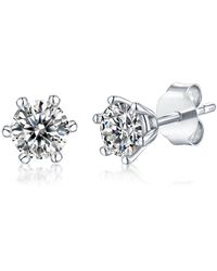 Genevive Jewelry - Stella Sterling Plated With Lab Created Moissanite Round Solitaire Stud Earrings - Lyst