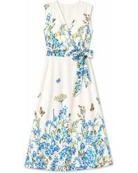 Yumi' - Neutrals Ivory Butterfly Print Midi Wrap Dress - Lyst