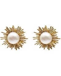 Farra - Tone Freshwater Pearl Sunburst Statement Stud Earrings - Lyst