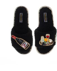Laines London - Teddy Toweling Slipper Sliders With Cheese & Red Wine Brooches - Lyst