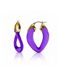 Gold & Honey - Amethyst Curb Link Lucite Birthstone Hoop Earrings - Lyst
