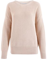 Paul James Knitwear - Neutrals Cotton Ribbed Crew Neck Tiffany Jumper - Lyst