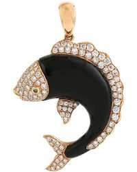 Artisan - Rose Carved Onyx Gemstone & Diamond Fish Design Pendant - Lyst