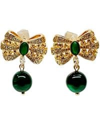 Farra - Butterfly Bow With Malachite Dangle Earrings - Lyst