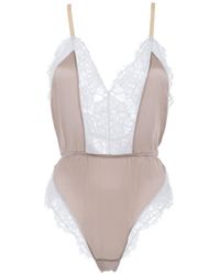 SAETA Paris - Neutrals Silk & Cotton Lace Bodysuit - Lyst