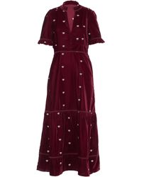 Rose & Nancy - Sara Burgundy Heart Embroidered Velvet Dress - Lyst