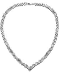 Genevive Jewelry - Sterling Silver With Rhodium Plated Clear Princess Cubic Zirconia Three-row Necklace - Lyst
