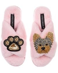 Laines London - Classic Laines Slippers With Minnie Yorkie & Paw Brooches - Lyst