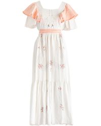 Sugar Cream Vintage - Re-design Upcycled Lace Detailed Peach Floral Embroidery Maxi Dress - Lyst