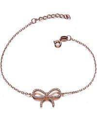 Genevive Jewelry - Rose Sterling Rose Plated With Clear Cubic Zirconia Bracelet With Bow Design - Lyst