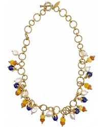 Farra - Artistic Colorful Gemstone With Freshwater Pearl Charms Statement Necklace - Lyst