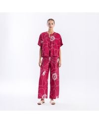 Haris Cotton - Printed Satin Bolero Fuchsia Peonies - Lyst