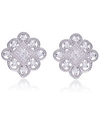 Genevive Jewelry - Cubic Zirconia Ss White Gold Plated Lace Design Square Shape Earrings - Lyst