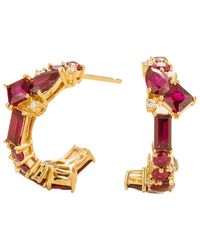 Juvetti - Lanna Ruby & Diamond Medium Hoop Earrings - Lyst