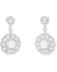 Pearls of the Orient Online - Stella Vintage Style Pave Floral Earrings With Cultured Freshwater Pearls - Lyst