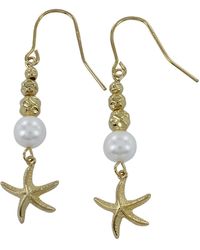 Reeves & Reeves - Pretty Starfish And Pearl Gold Drop Earrings - Lyst