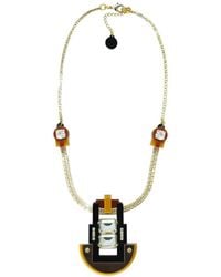 Gissa Bicalho - Handmade Acrylic Necklace Choker With Mirrored Rectangular Stone Mustard - Lyst