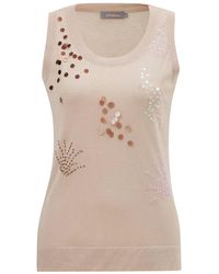 Peraluna - Neutrals Sequin Embroidered Sleeveless Knitted Blouse - Lyst