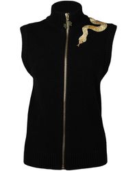 House of Laines London - Laines Couture Cashmere-Wool Gilet With Hand-Embellished Shoulder Snake - Lyst