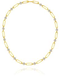 One and One Studio Gold Chunky Chain With Cz Solitaire Diamonds Fully Adjustable As A Necklace Or Choker - Metallic