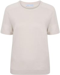 Paul James Knitwear - Neutrals Ultra Fine Cotton Cassie Saddle Shoulder Knitted T-Shirt - Lyst