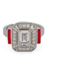 Ebru Jewelry - Sterling Silver Pave Diamond & Red Enamel Ring - Lyst