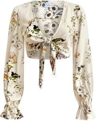 Why Mary - Vintage Floral Tie Top With Bell Sleeves - Lyst