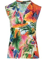 Conquista - Print V Neck Jersey Top - Lyst