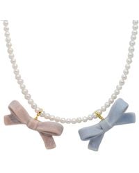 H2 Studio - Bowtie Maniac Medium Ceramic Ribbon Bowtie Round Baroque Freshwater Pearl Multi Charms Necklace And Set - Lyst