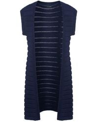 Conquista - Sleeveless Mid-length Jacquard Stripe Knit Open Cardigan - Lyst