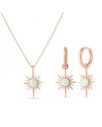 Spero London - Opal Northernstar Drop Hoop Earring & Necklace Sterling Set - Lyst