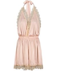 Noblesse Oblige - Nude Lace Trimmed Halter Neck Short Romper - Lyst