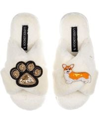 Laines London - Neutrals Classic Laines Slippers With Paw & Peach The Corgi Brooches - Lyst