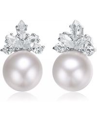 Genevive Jewelry - Cubic Zirconia Sterling Silver White Gold Plated Pearl Marquise Earrings - Lyst