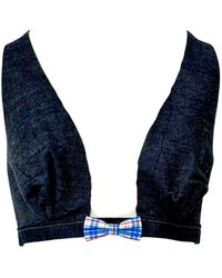 Couture to Your Door - Denim Cropped Top With Mini Bow Tie - Lyst