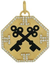 Artisan - Yellow Gold Hexagon Shape Charm Pendant Diamond Enamel Jewelry - Lyst
