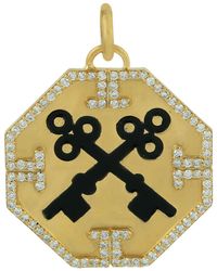 Artisan - Yellow Gold Hexagon Shape Charm Pendant Diamond Enamel Jewelry - Lyst