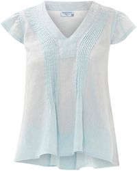 Haris Cotton - Pleated Detail Linen Blouse With V Neck - Lyst