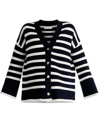 Paisie - Striped Ribbed Cardigan In Navy & White - Lyst