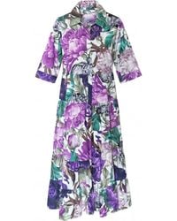 Perlavera - Maribelle Fusion Plum -Printed Three Quarter-Sleeve Length Maxi Dress - Lyst