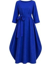 Nikka Place - Maxi Linen Balloon Dress With Belt - Lyst