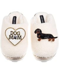 Laines London - Neutrals Teddy Closed Toe Slippers With Dog Mum/Mom & & Tan Dachshund Brooches - Lyst