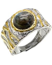 Farra - Obsidian Stone Platinum Plated Brass Adjustable Ring - Lyst