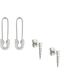 Spero London - Long Pave Dagger Stud & Pave Safety Pin Earring Set - Lyst