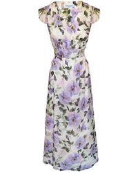 Haris Cotton - Printed Voile Cotton Maxi Dress With Ruffled Sleeves And V Neck - Lyst