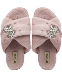 Rettrose - Fefe Nude Luxury Plush Diamanté Bow Embellished Handmade Slipper - Lyst