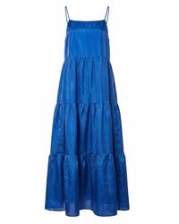 Silk and Bears - Valentina Royal 100% Silk Tiered Maxi Dress — Habotai Silk - Lyst