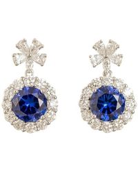 Juvetti - Round Sapphire Halo Pendant Earrings With Flower Bail - Lyst