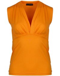 Conquista - Coral Cotton Jersey Sleeveless Top With Draped Neckline - Lyst